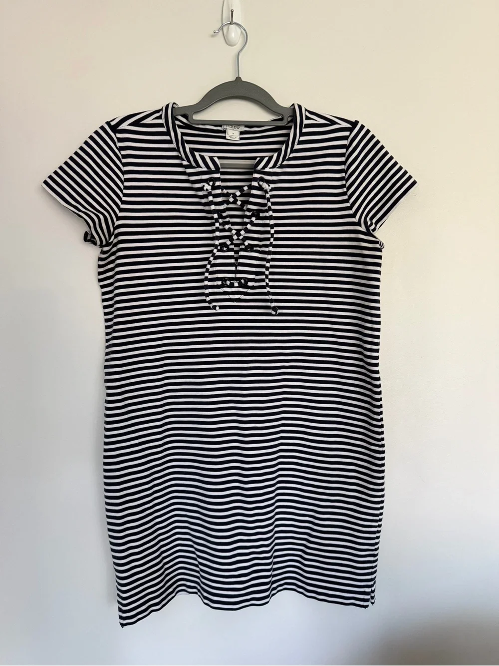 J.Crew Black & White Striped Lace-Up T-Shirt Dress Size Small